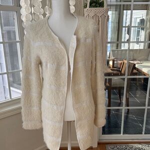 Cozy Cream Knit Furry Open-Front Cardigan